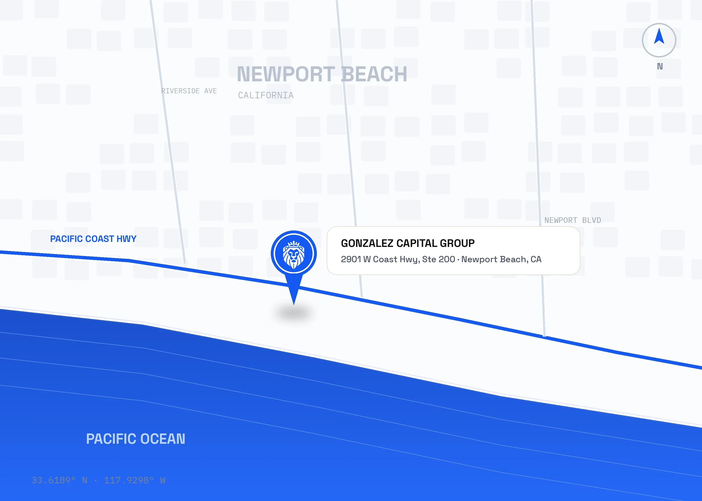 Map of Newport Beach with the office marked